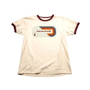 The Duck Company Tshirt Retro Style MAINE Graphic Off White w/Maroon Trim Size M